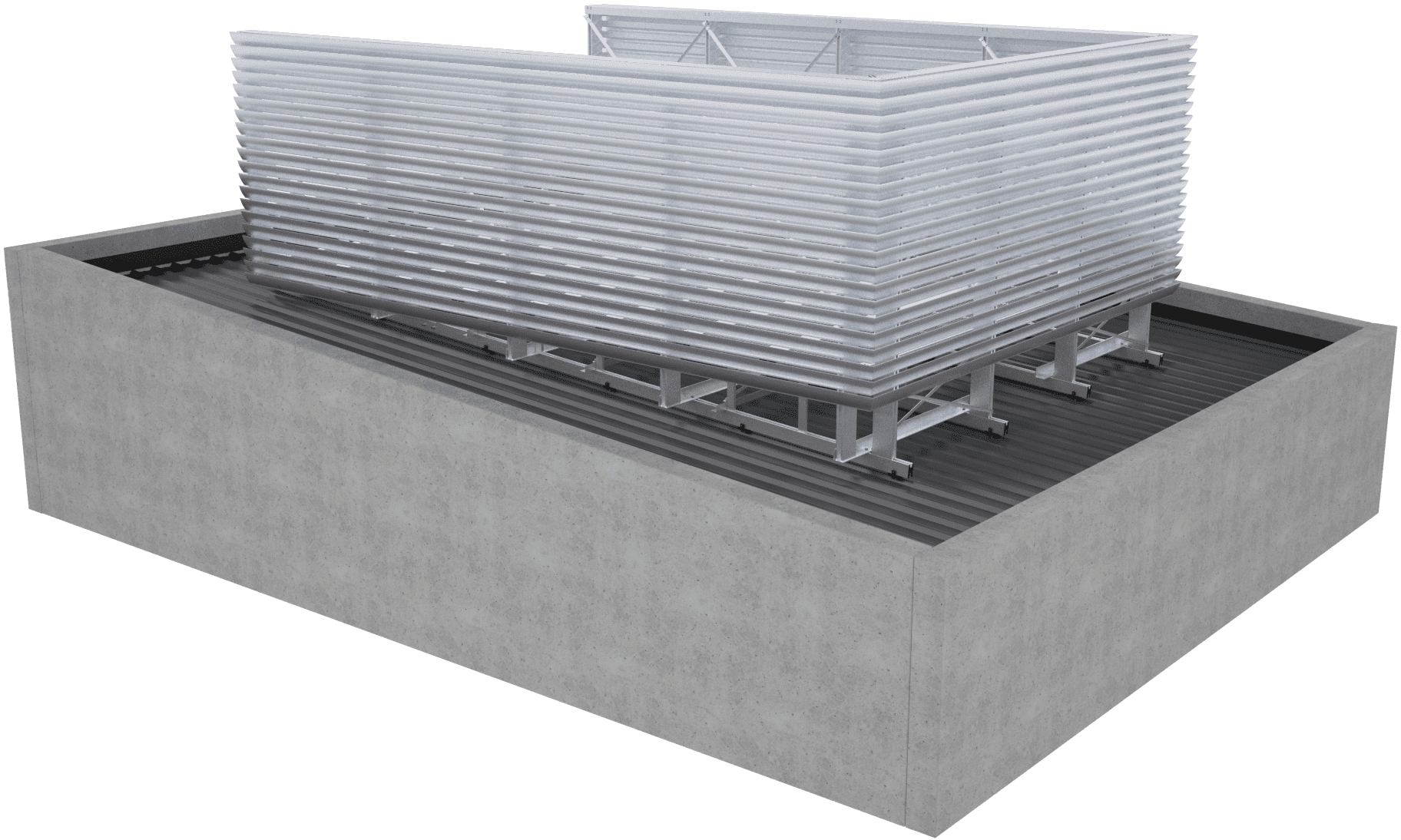 Platform-mounted louvres Purlin-mounted Mesh Platform (3400mm high)